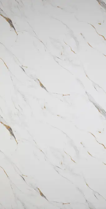 Стенен панел Porfloor Carrara Gold II — PW 1907-1G: светла основа с фини сиви линии и златисти акценти